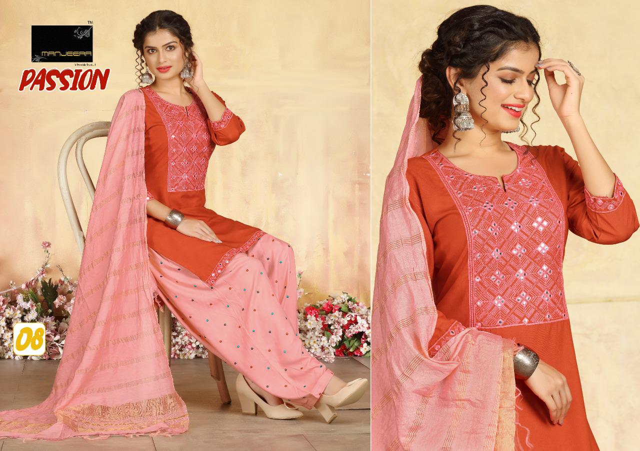 Manjeera Passion Rayon Patiyala work Latest Fancy Designer Festive Wear Readymade Collection